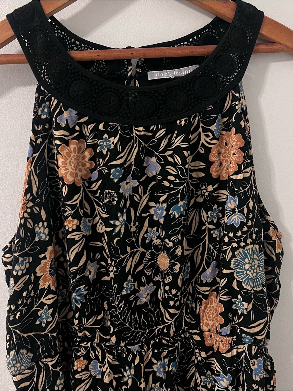Daniel Rainn Black Floral Crochet-Neck Dress
